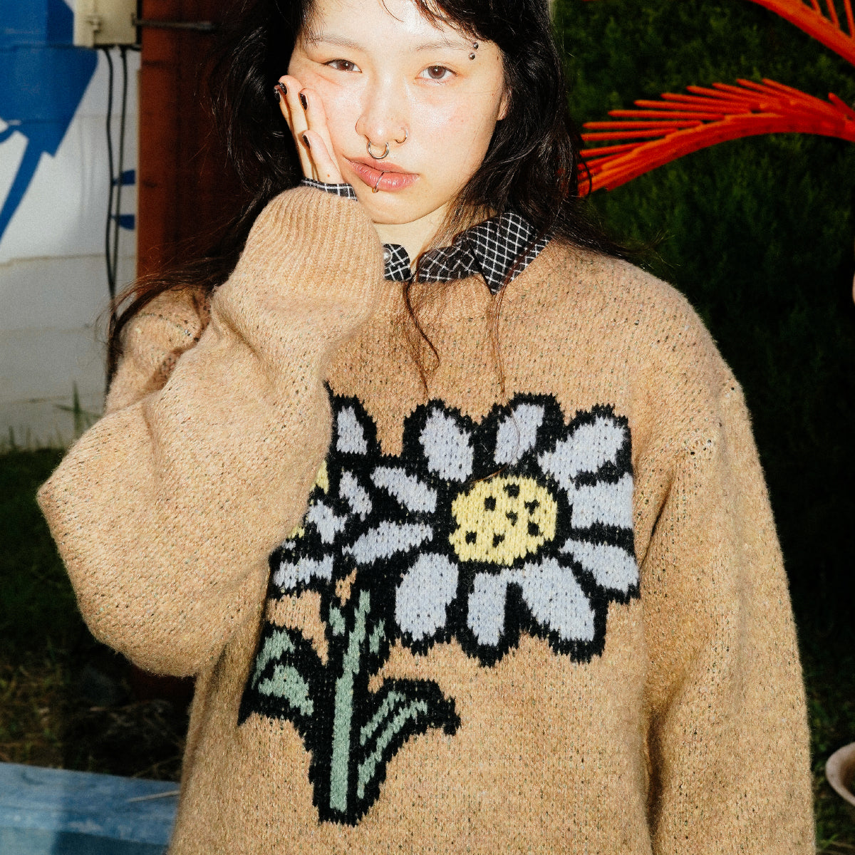 flower crew neck knit
