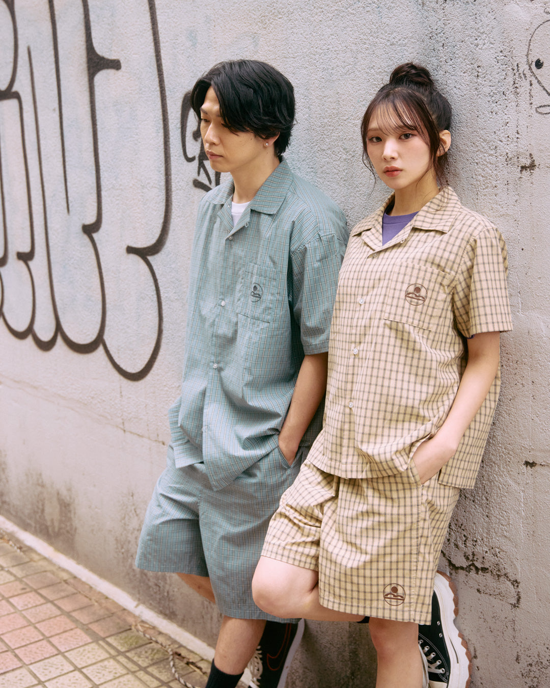 plaid open collar shirt