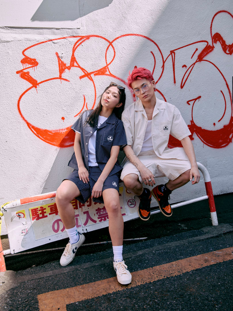 stripe open collar shirt