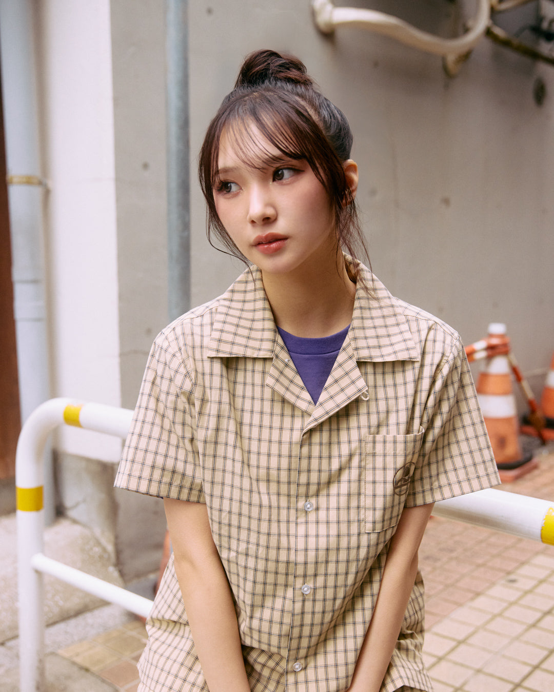plaid open collar shirt