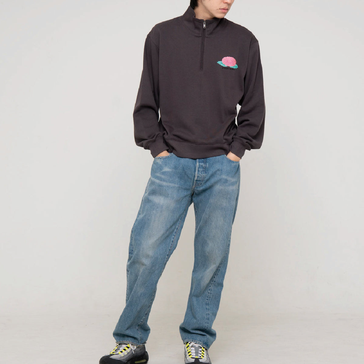 flower half zip sweat shirts