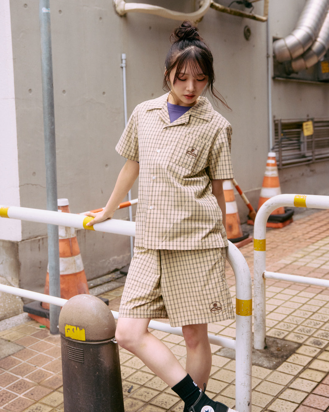 plaid open collar shirt