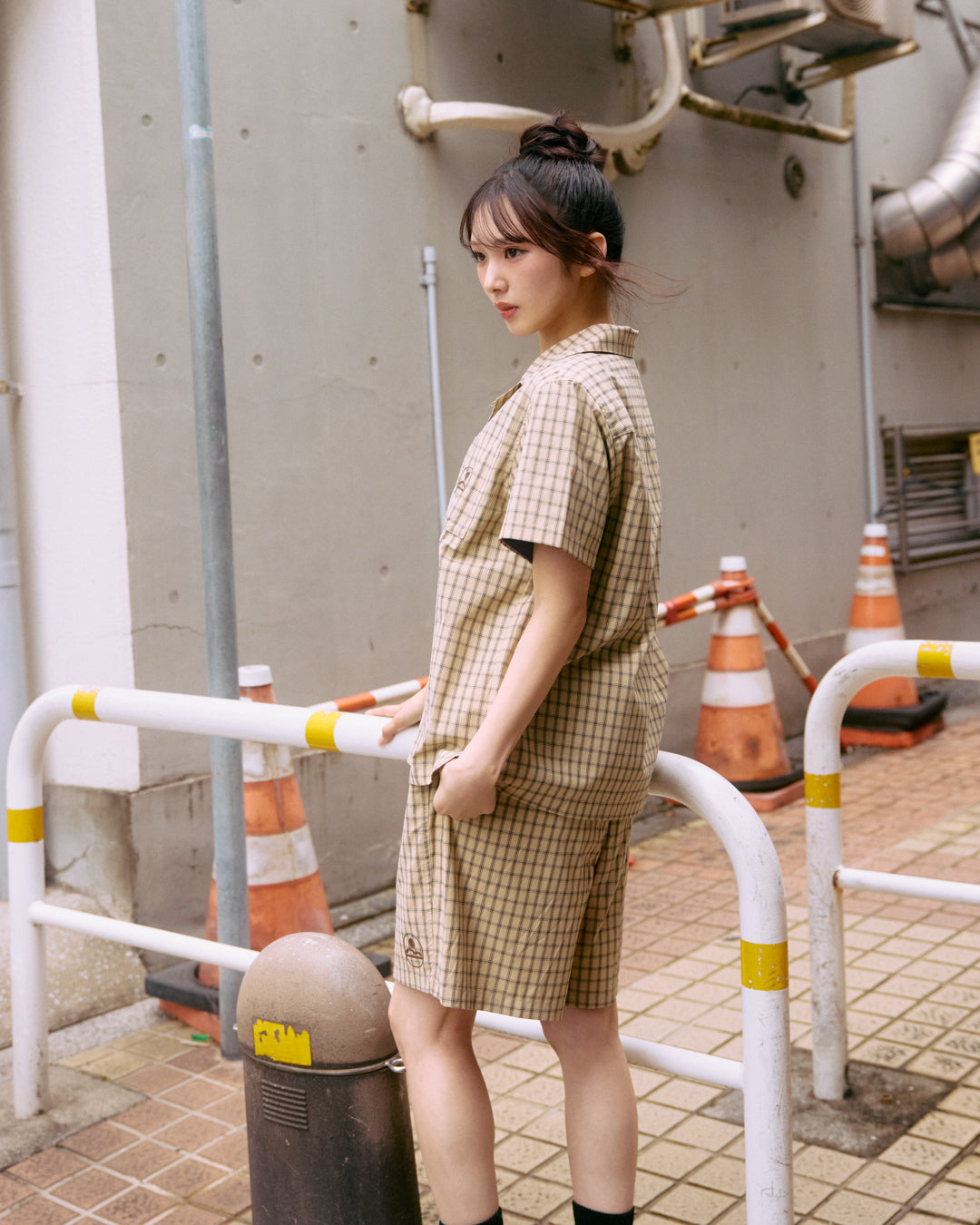 plaid open collar shirt