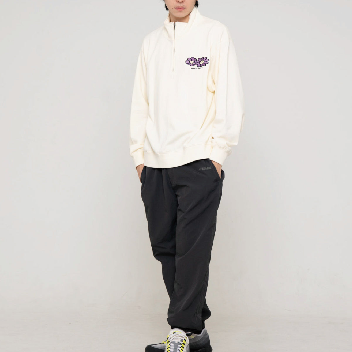 flower half zip sweat shirts