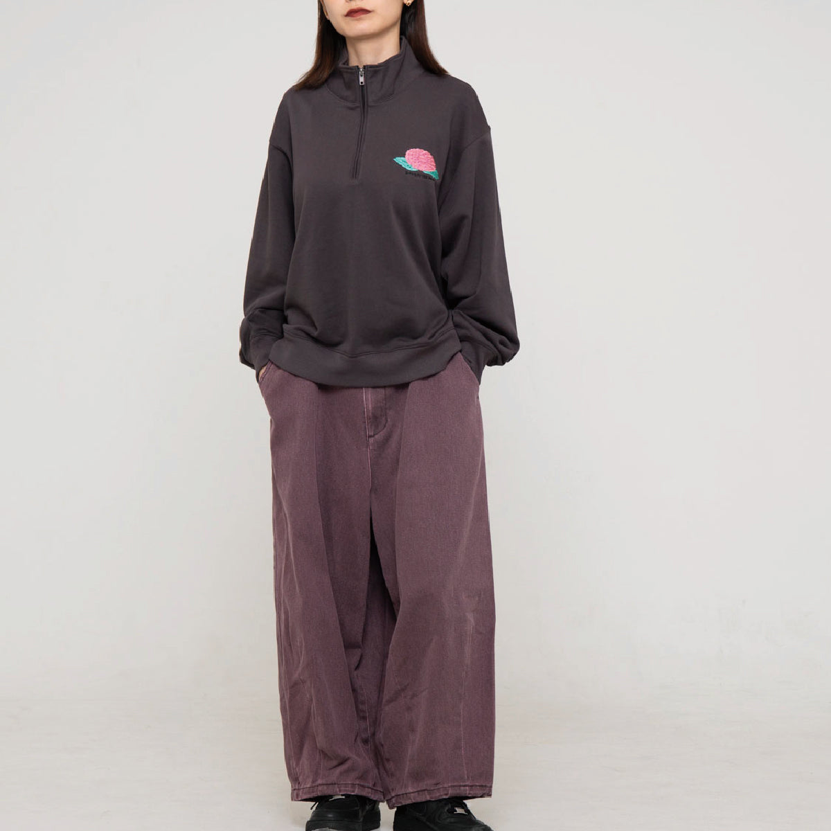 flower half zip sweat shirts