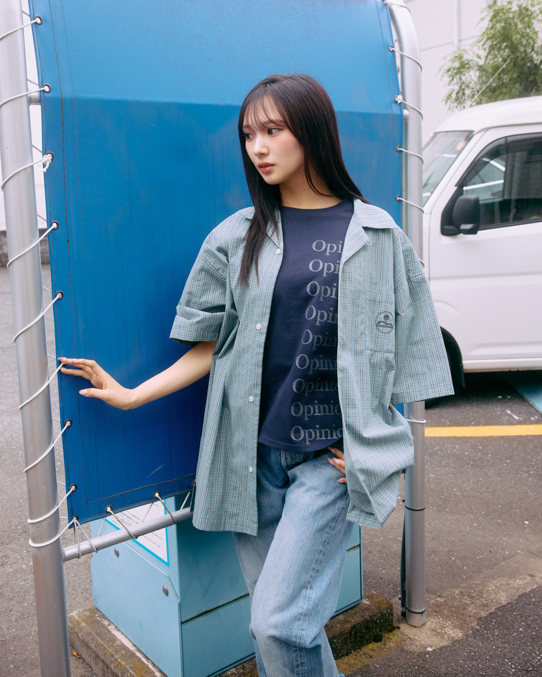 plaid open collar shirt