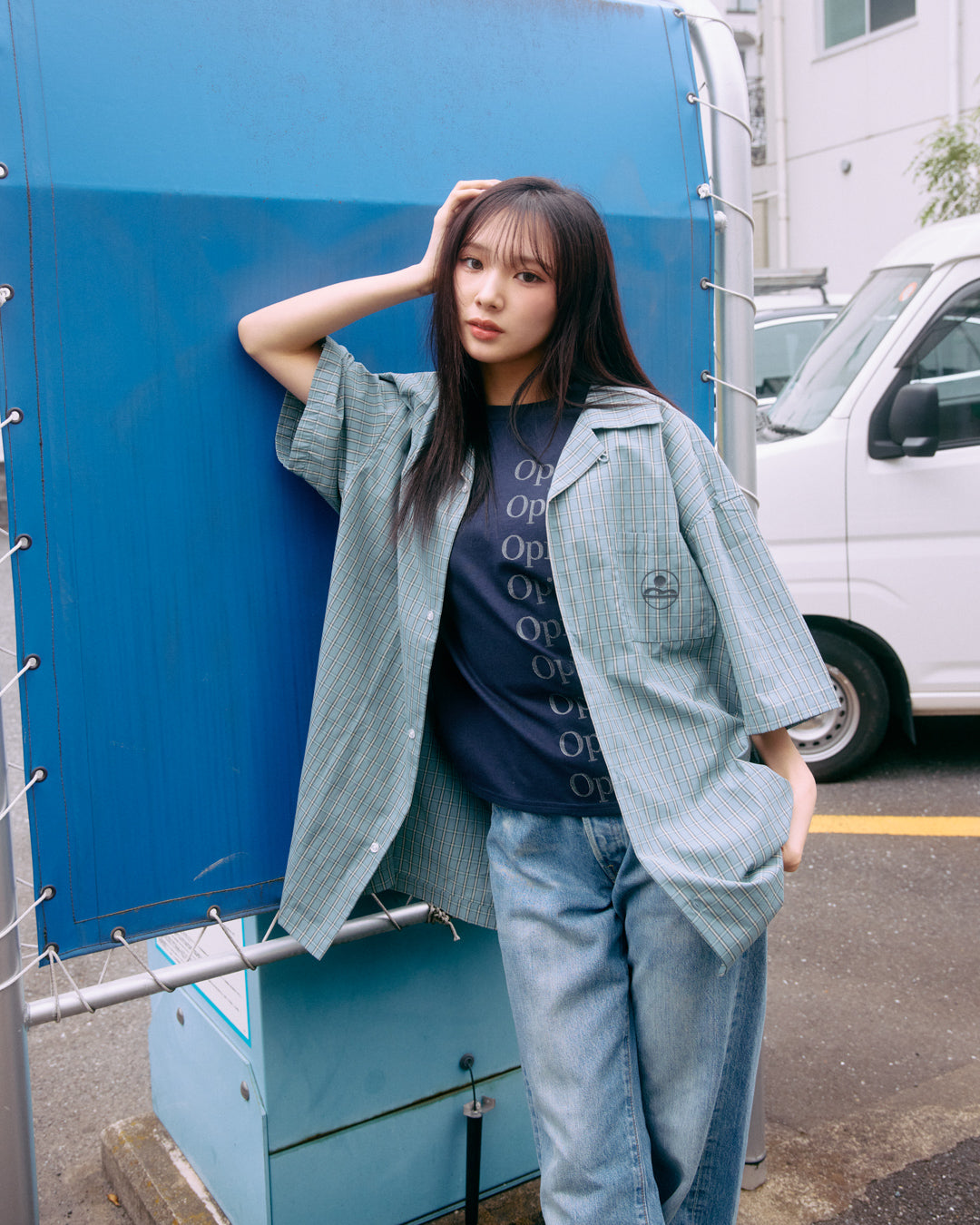 plaid open collar shirt