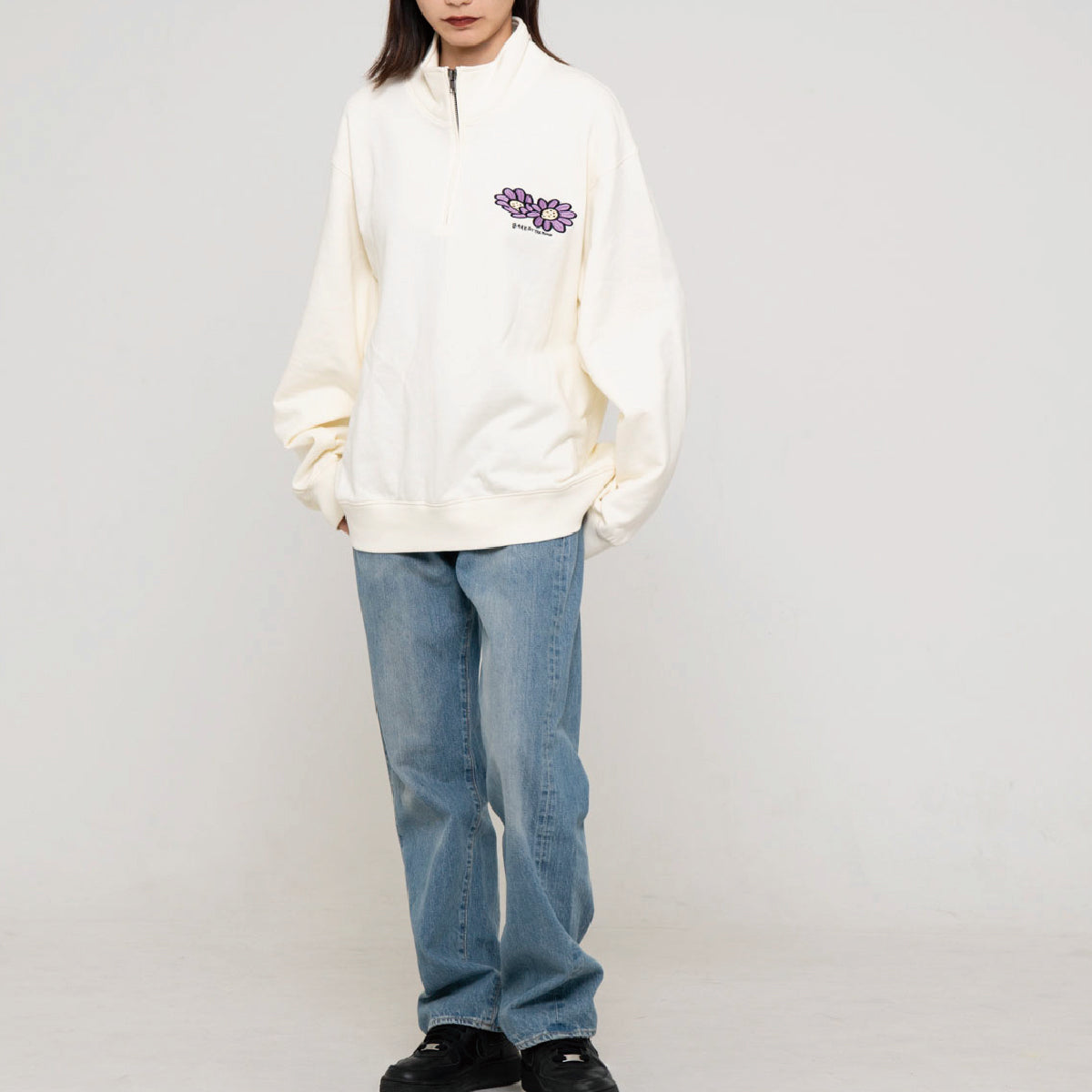 flower half zip sweat shirts