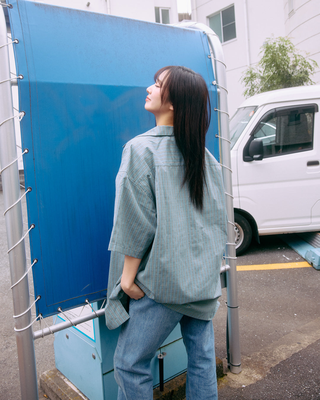 plaid open collar shirt