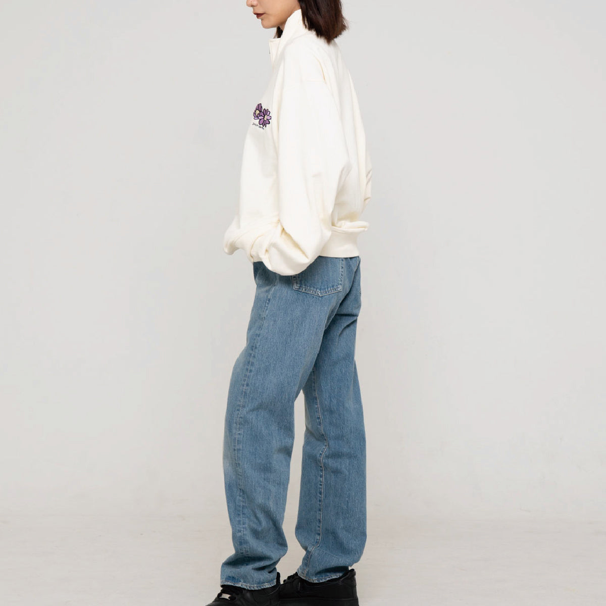 flower half zip sweat shirts