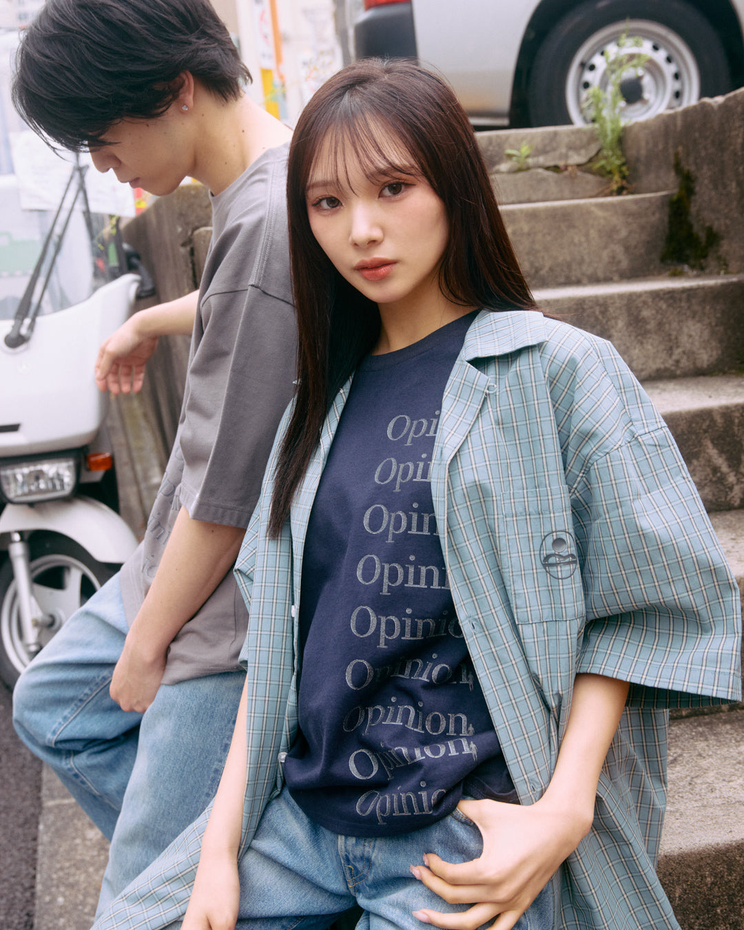 plaid open collar shirt