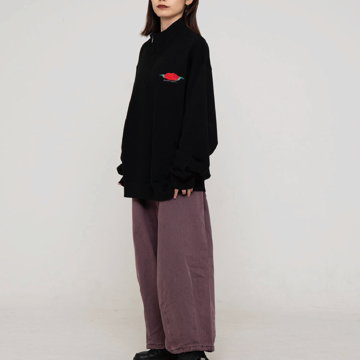 flower half zip sweat shirts