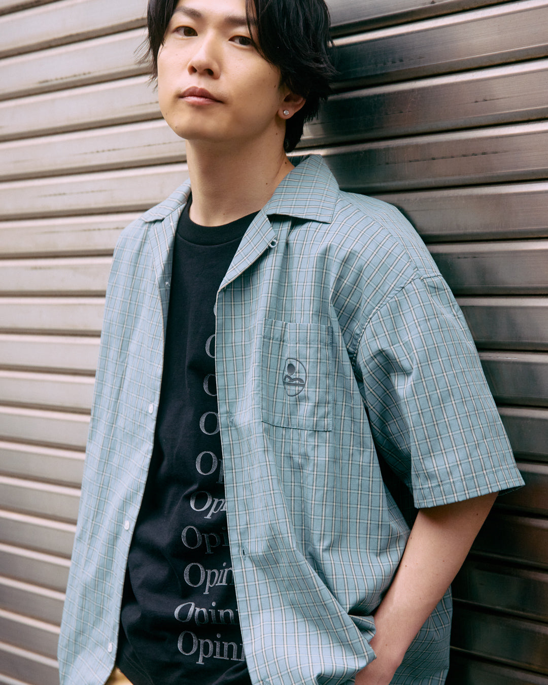 plaid open collar shirt