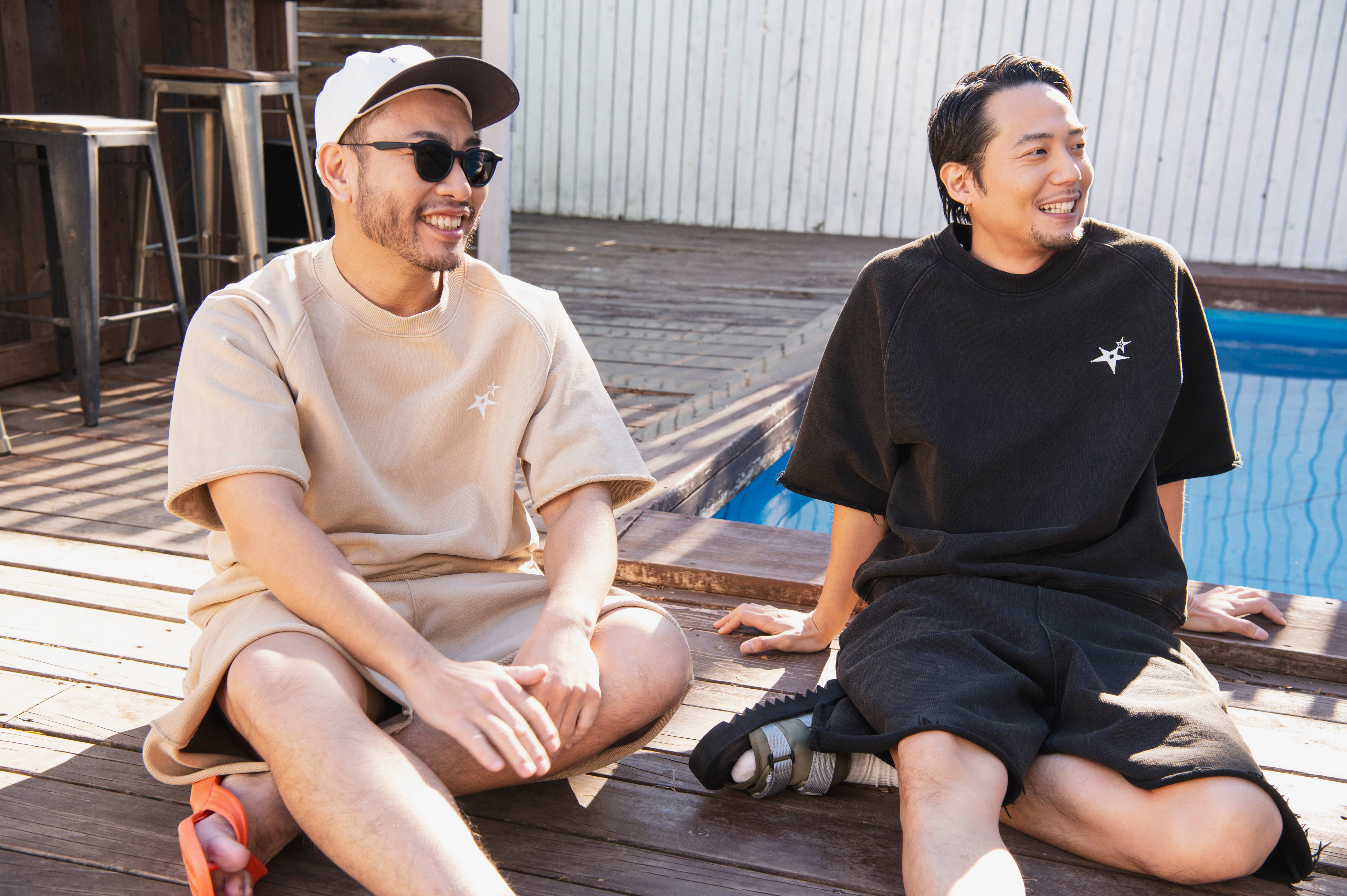 Powder processed sweat half pants