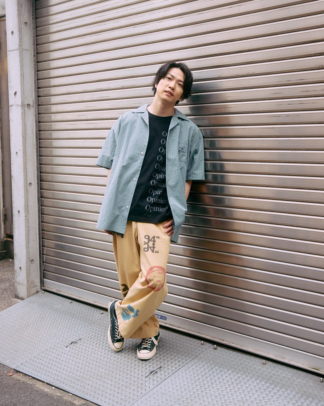 plaid open collar shirt