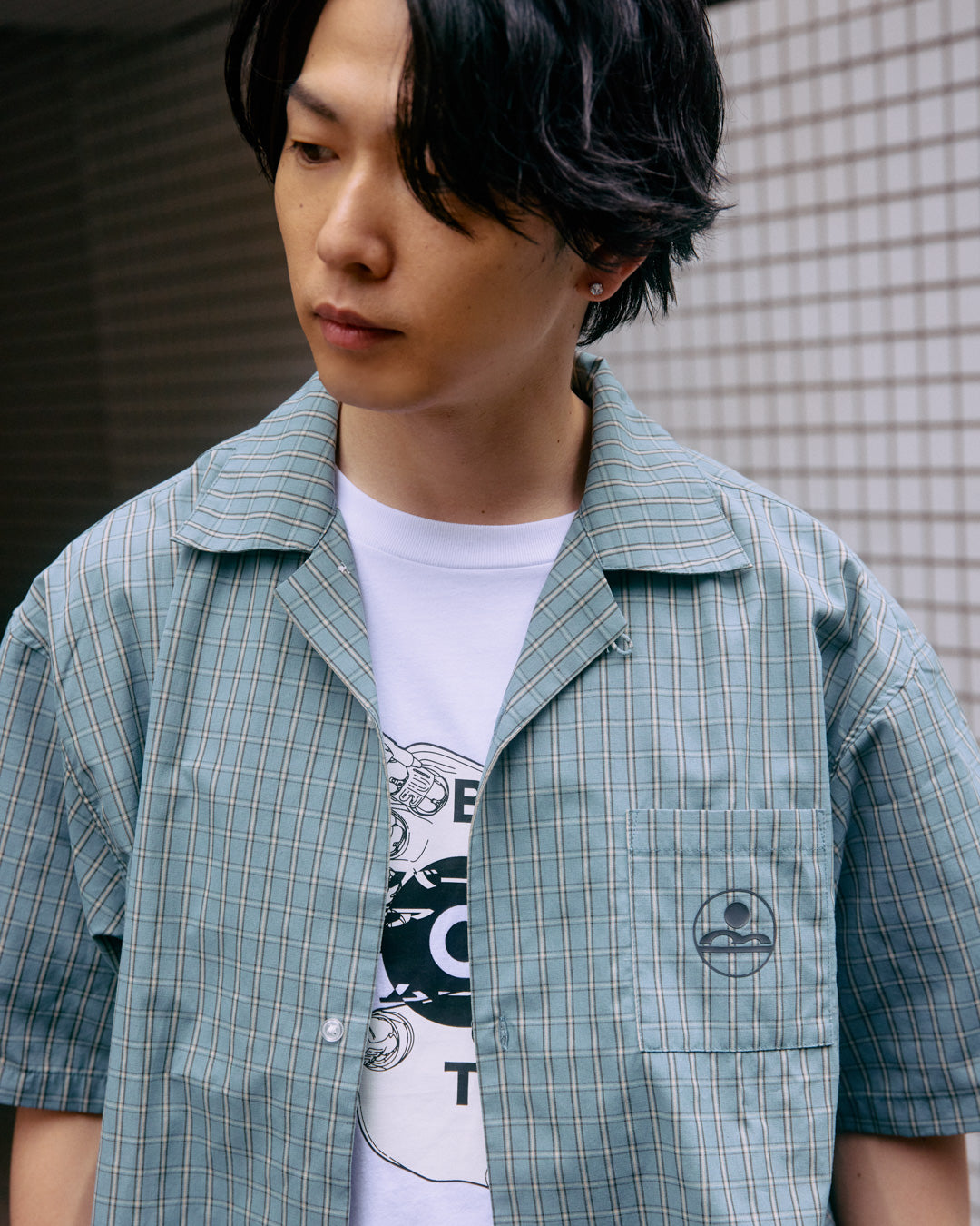 plaid open collar shirt