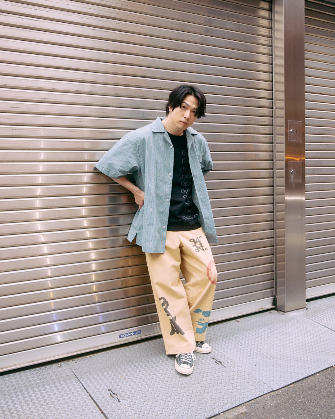 plaid open collar shirt