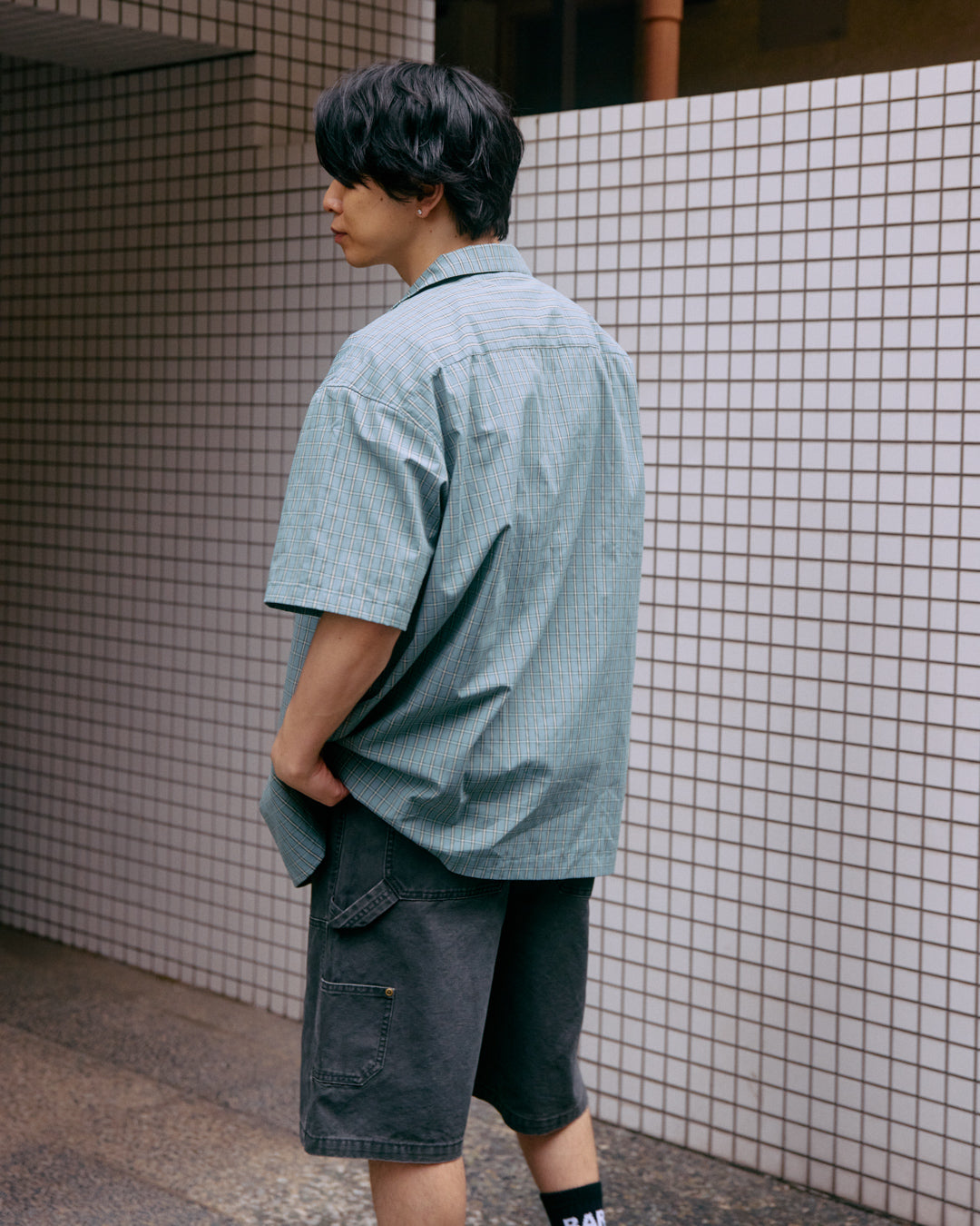 plaid open collar shirt