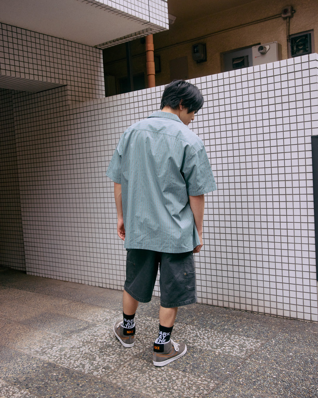 plaid open collar shirt