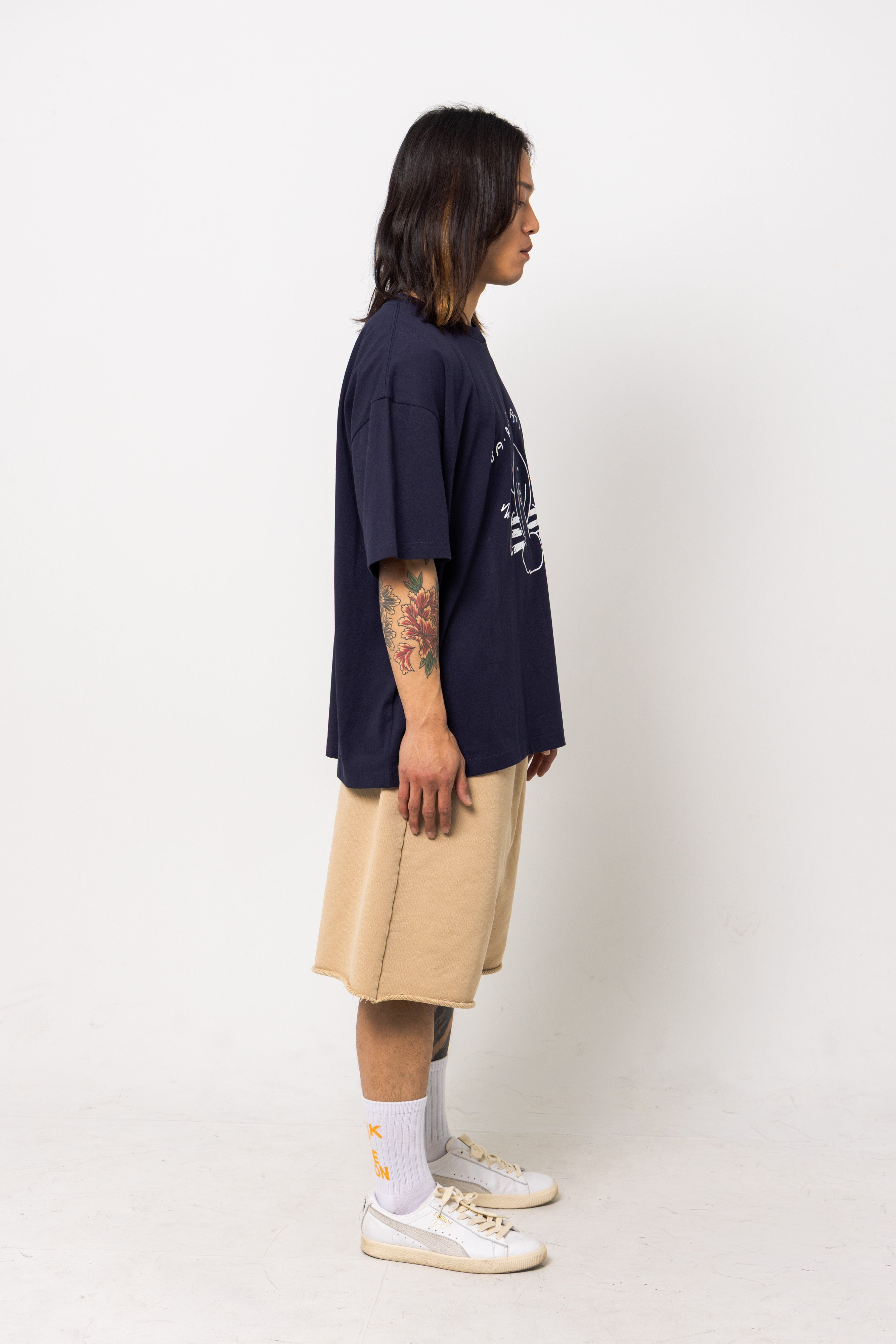 Powder processed sweat half pants