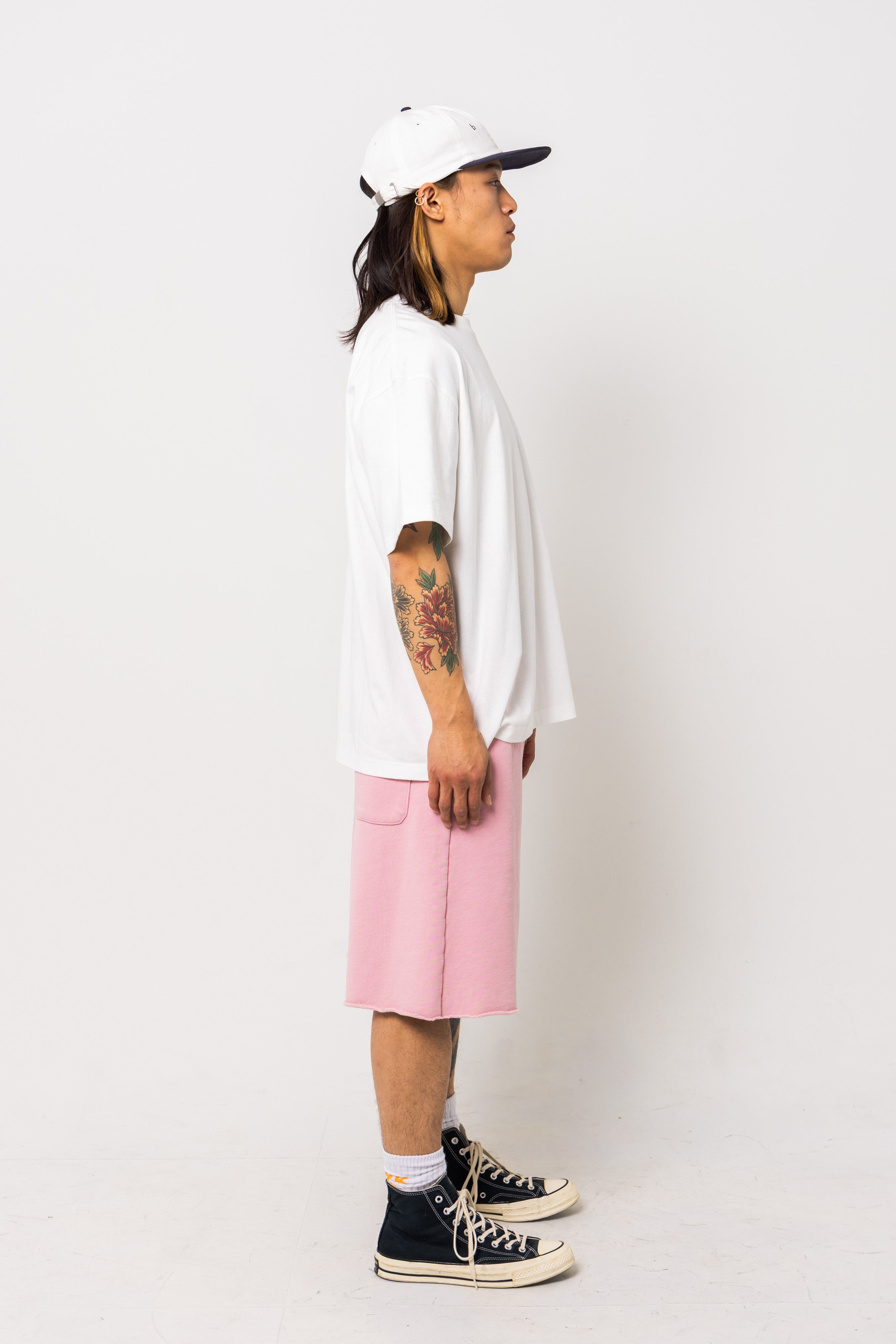 Powder processed sweat half pants