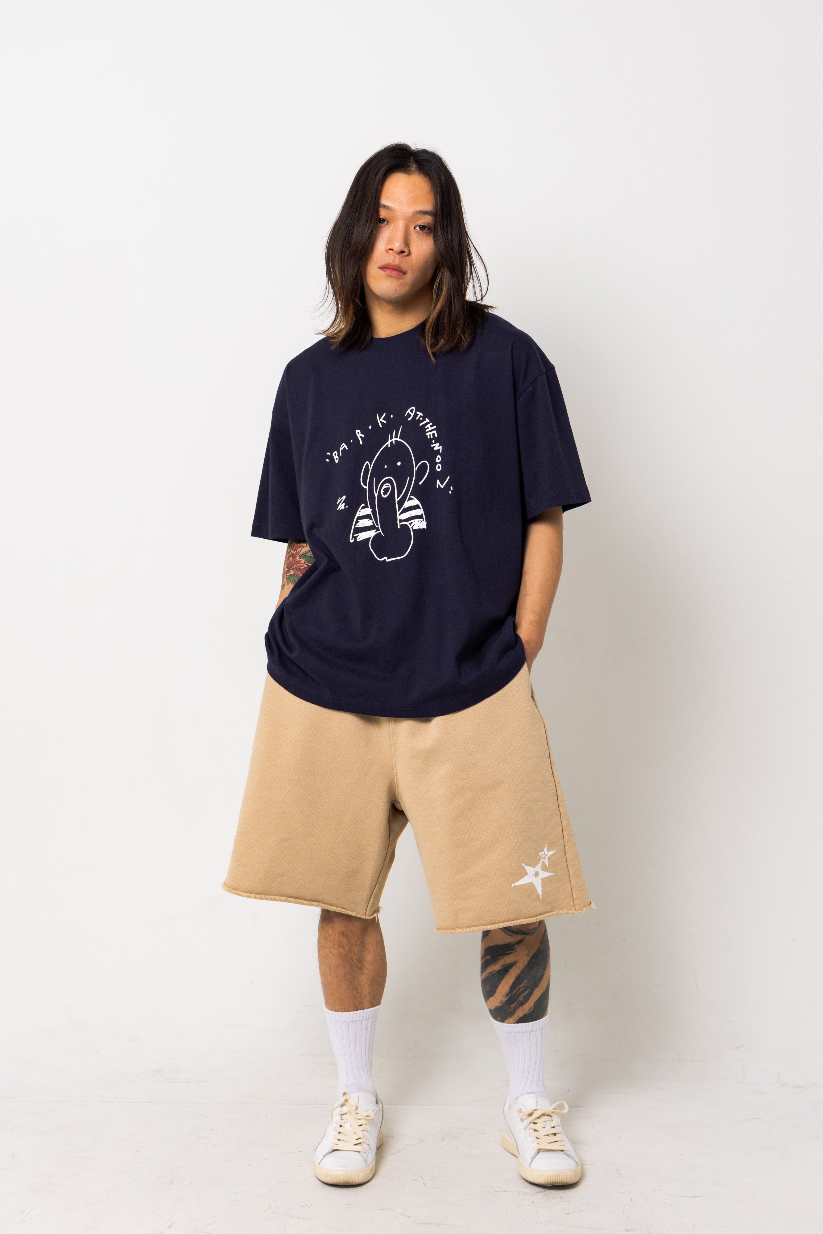 Powder processed sweat half pants