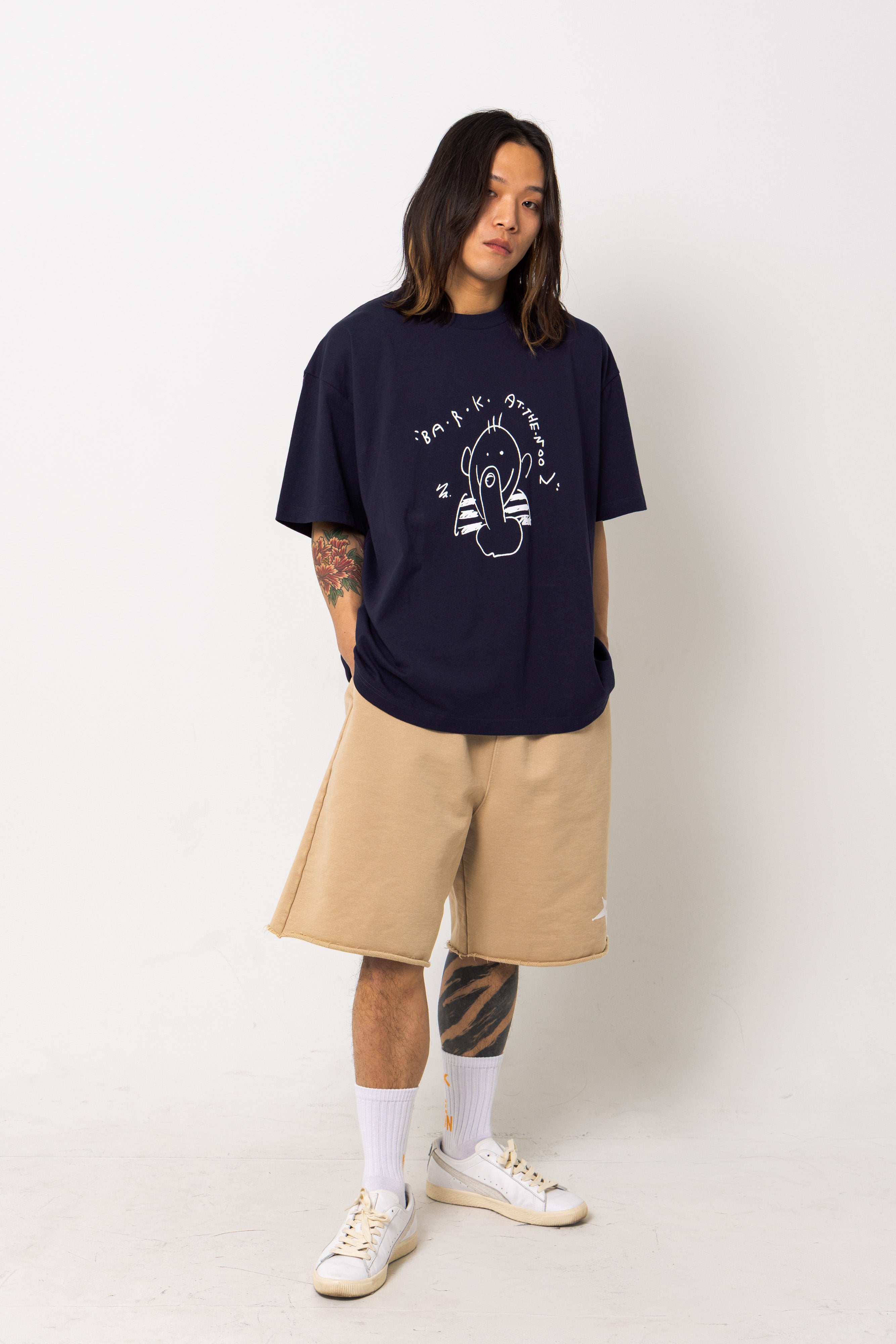 Powder processed sweat half pants
