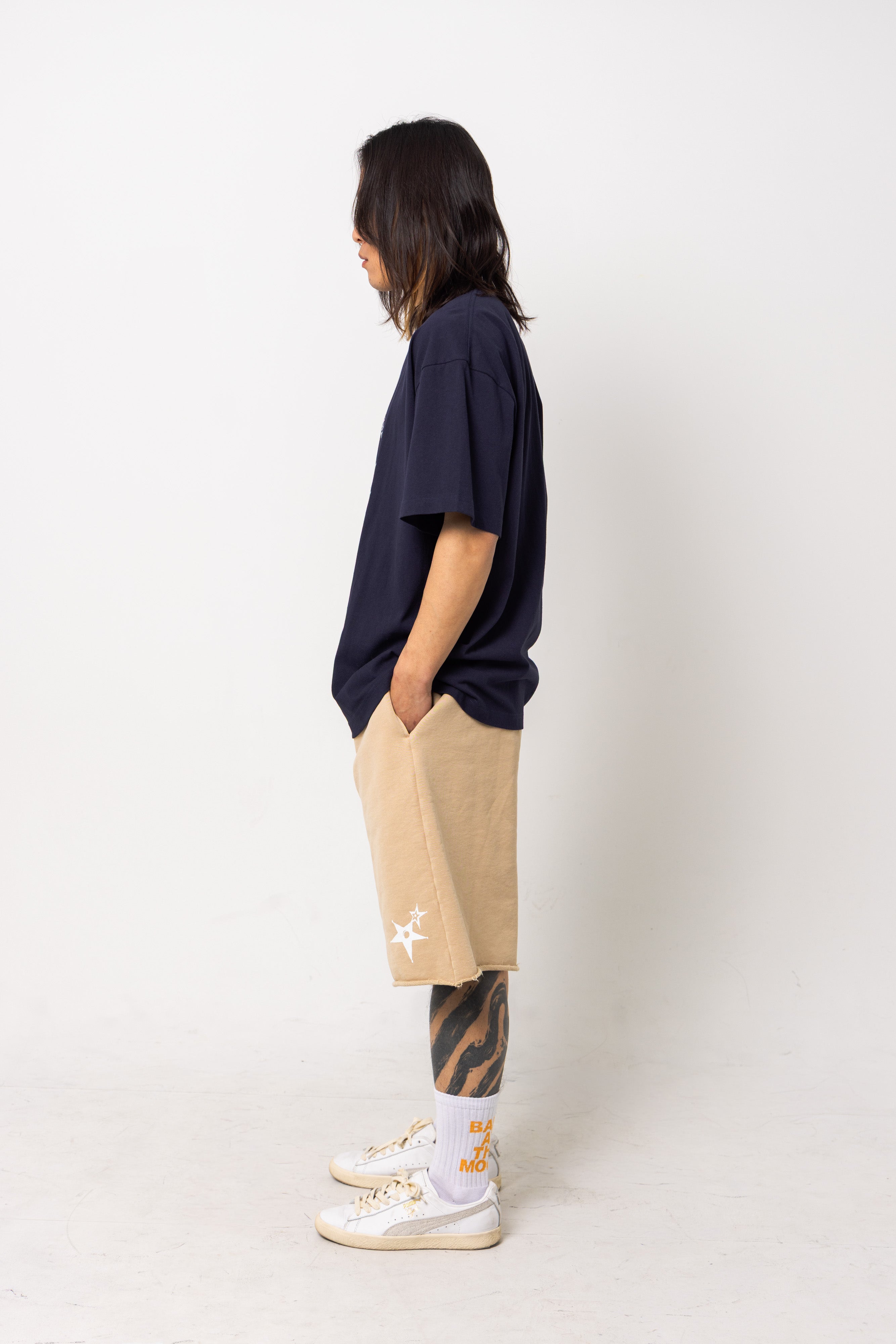 Powder processed sweat half pants