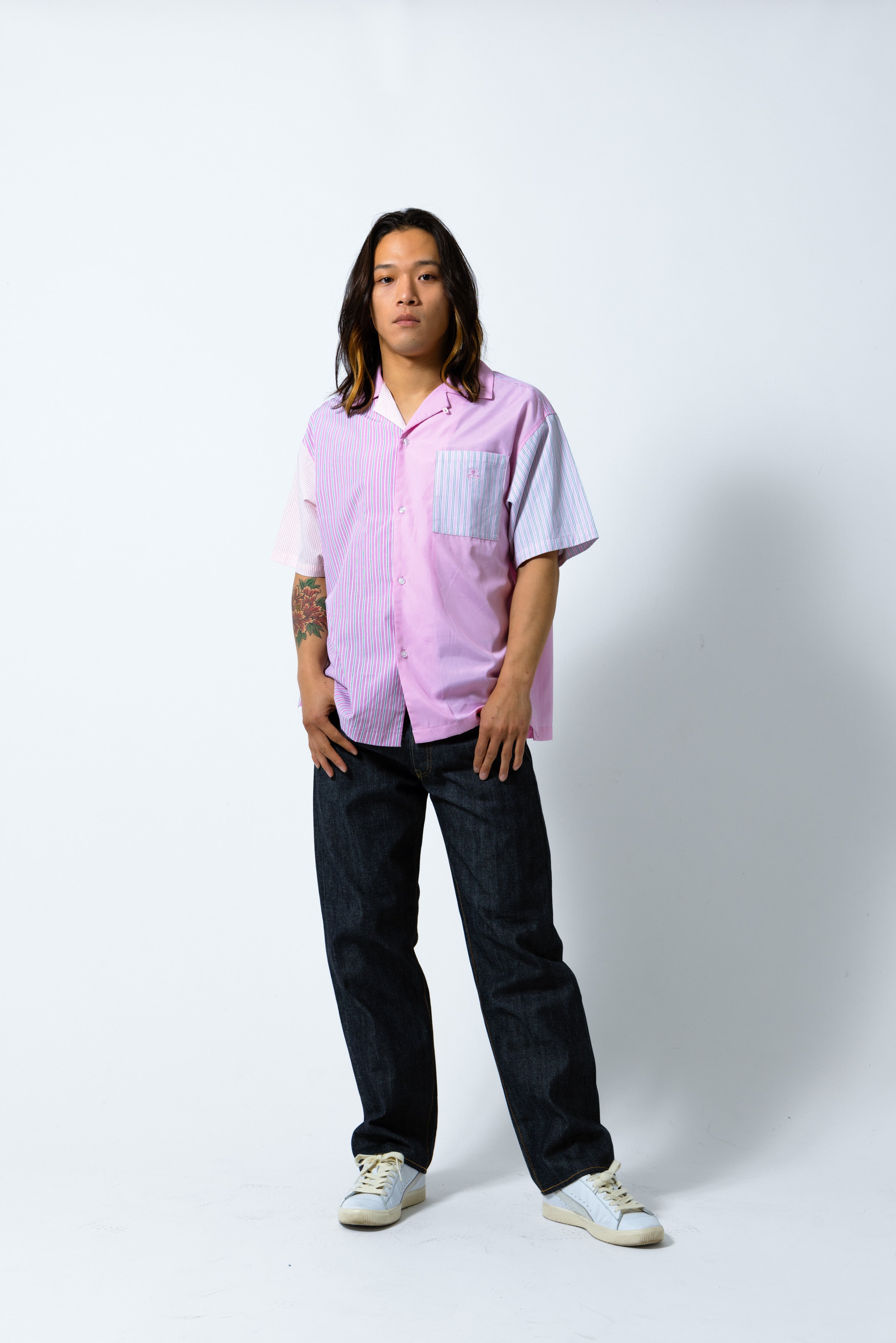 ハッチ フレームワーク マオカラーシャツ patchwork shirt